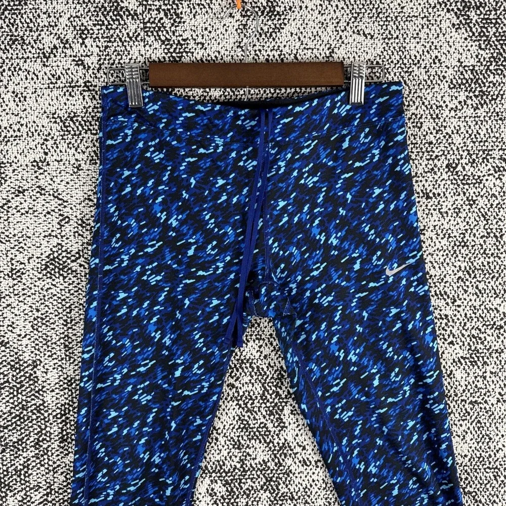 Nike Dri Fit  Womens Medium Leggings Drawstring‎ Blue Geometric